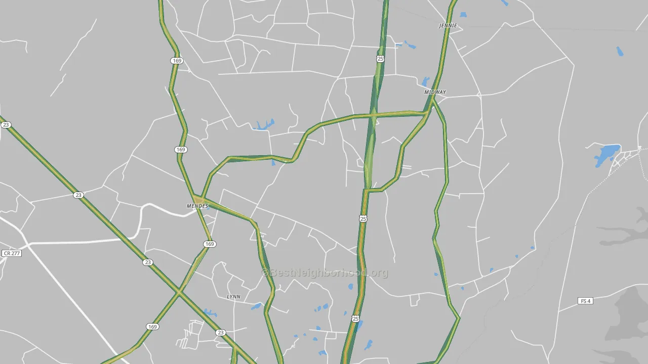 Mendes, GA Map of Noise Levels in Mendes