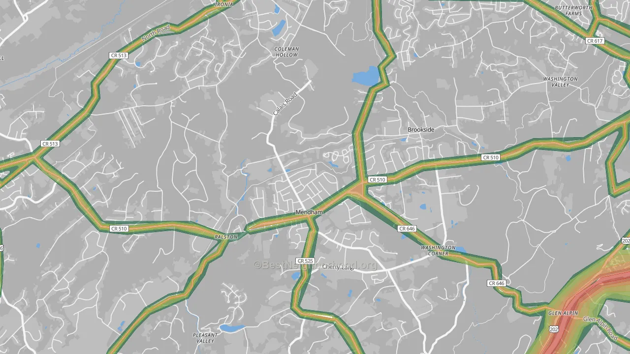 Mendham, NJ Map of Noise Levels in Mendham