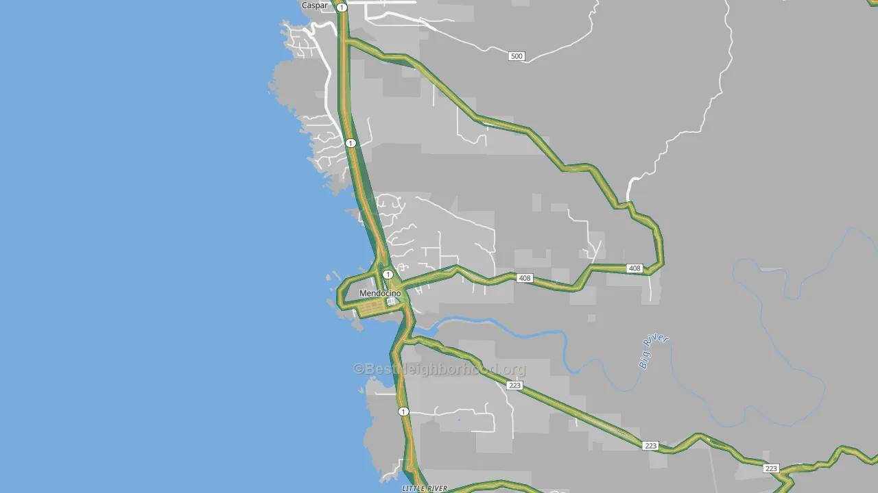 Mendocino, CA Map of Noise Levels in Mendocino