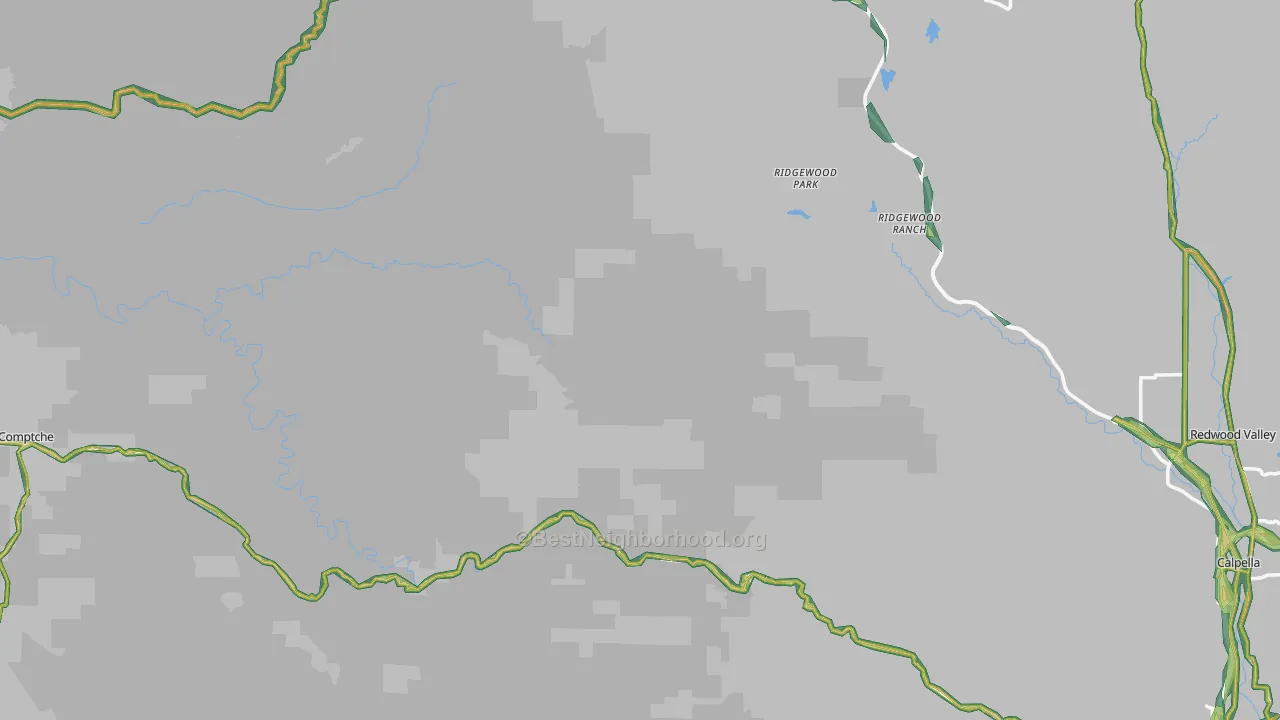 Mendocino County, CA Map of Noise Levels in Mendocino County