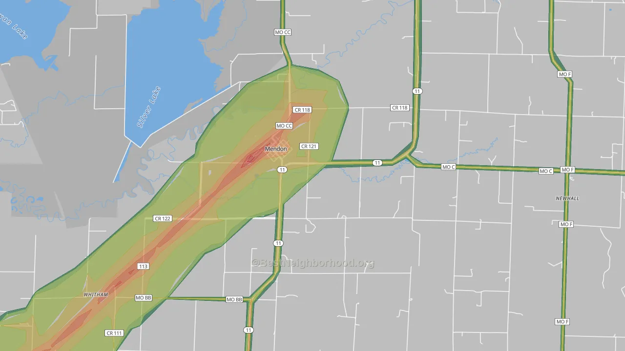 Mendon, MO Map of Noise Levels in Mendon