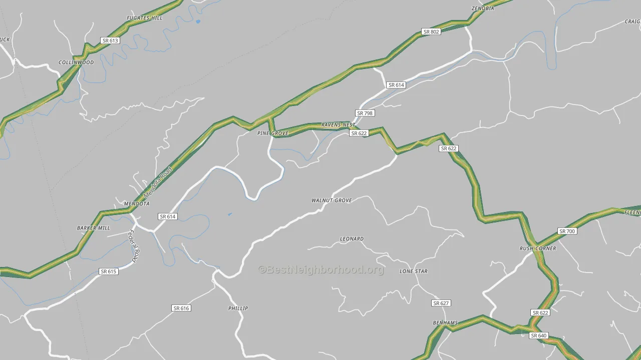 Mendota, VA Map of Noise Levels in Mendota