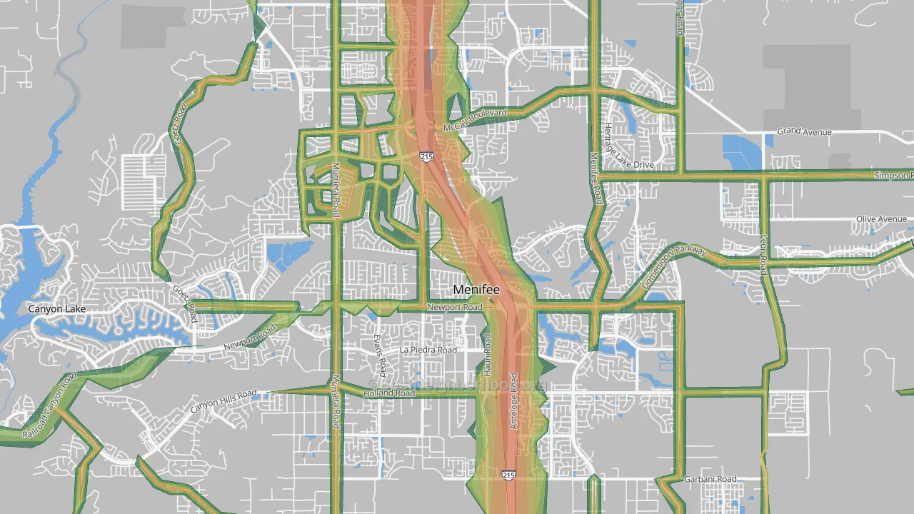 Menifee, CA Map of Noise Levels in Menifee