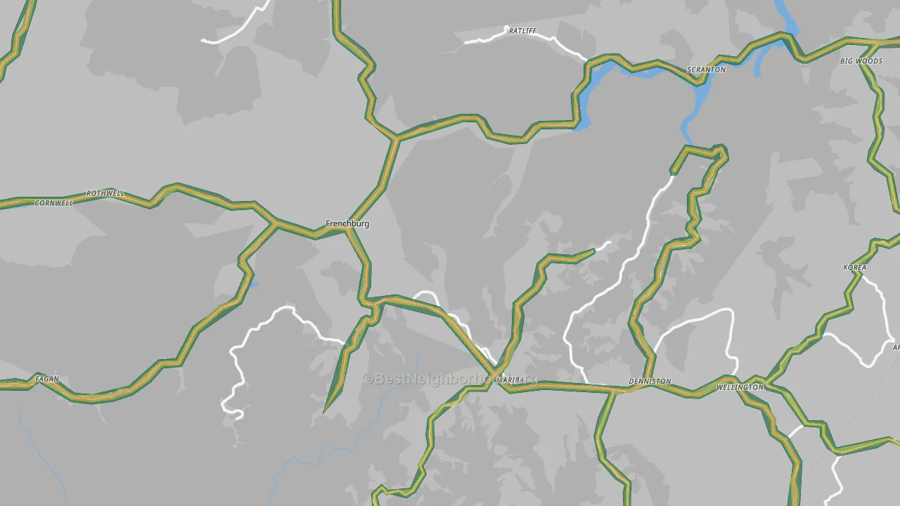 Menifee County, KY Map of Noise Levels in Menifee County