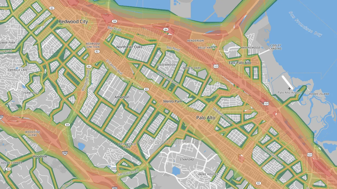 Menlo Park, CA Map of Noise Levels in Menlo Park