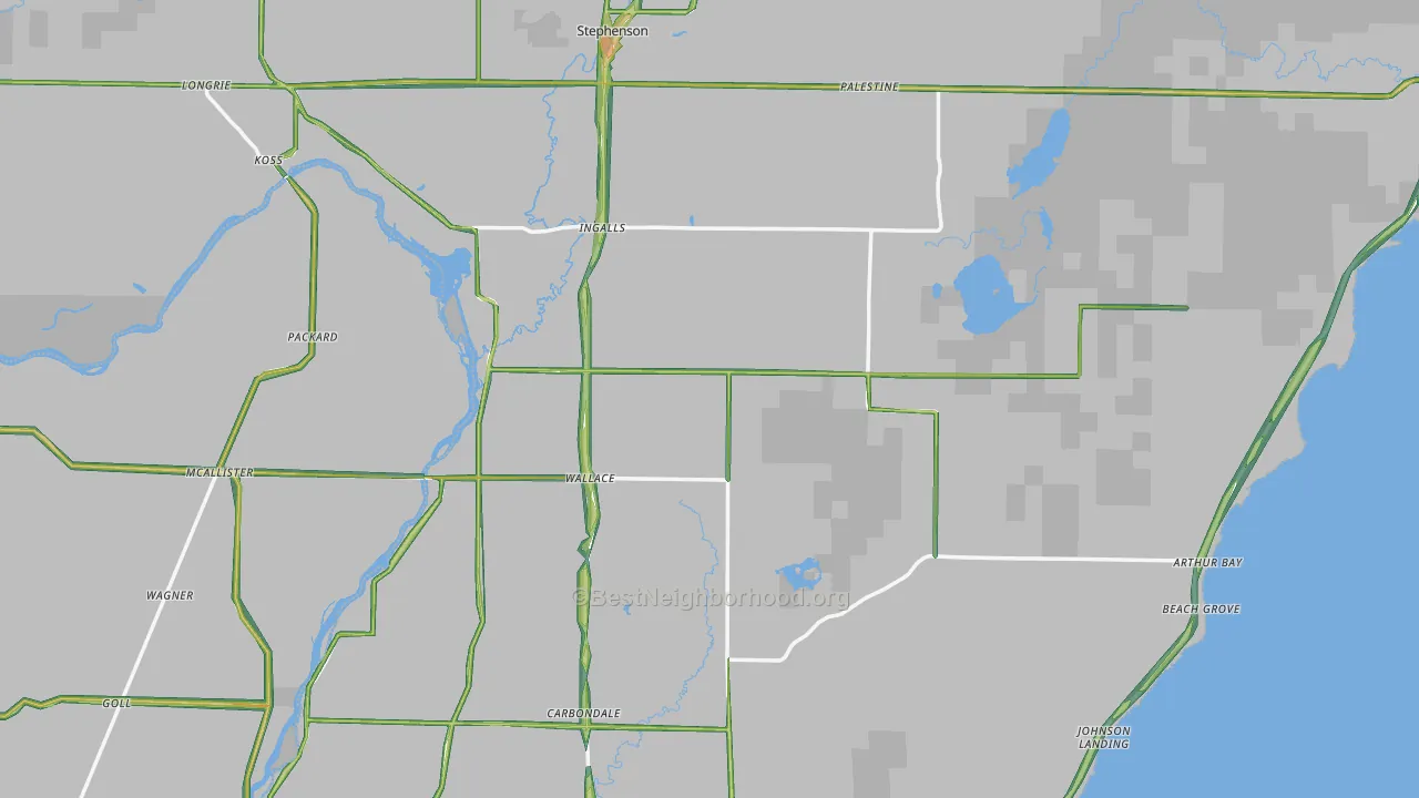 Menominee County, MI Map of Noise Levels in Menominee County