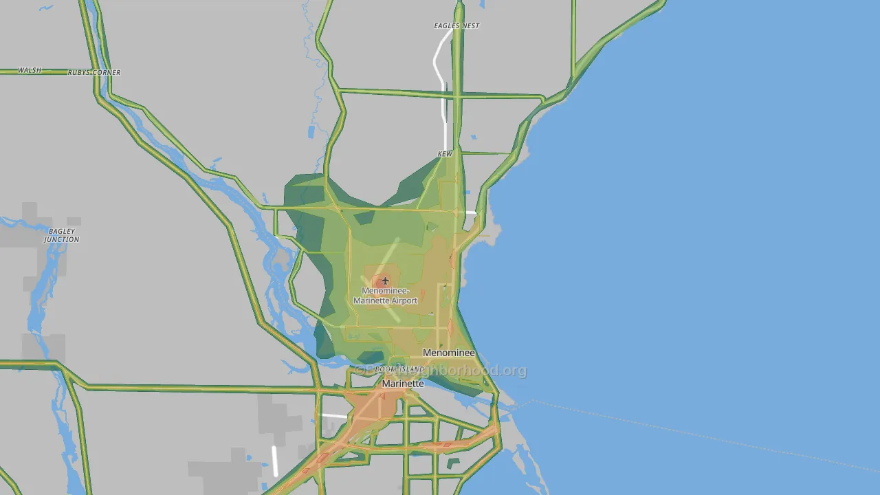 Menominee, MI Map of Noise Levels in Menominee