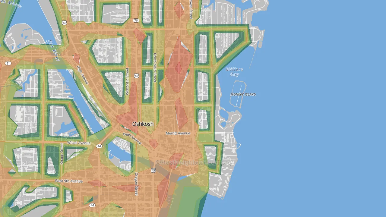Menominee South, Oshkosh, WI Map of Noise Levels in Menominee South
