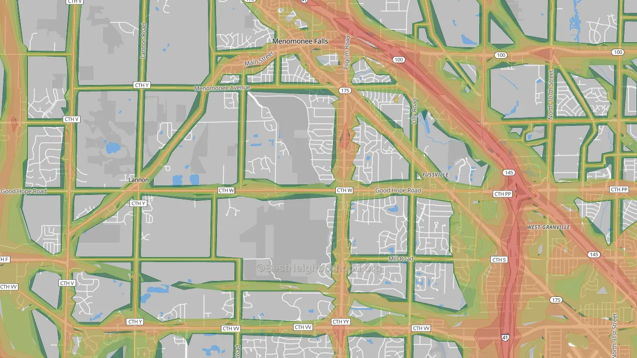 Menomonee Falls, WI Map of Noise Levels in Menomonee Falls