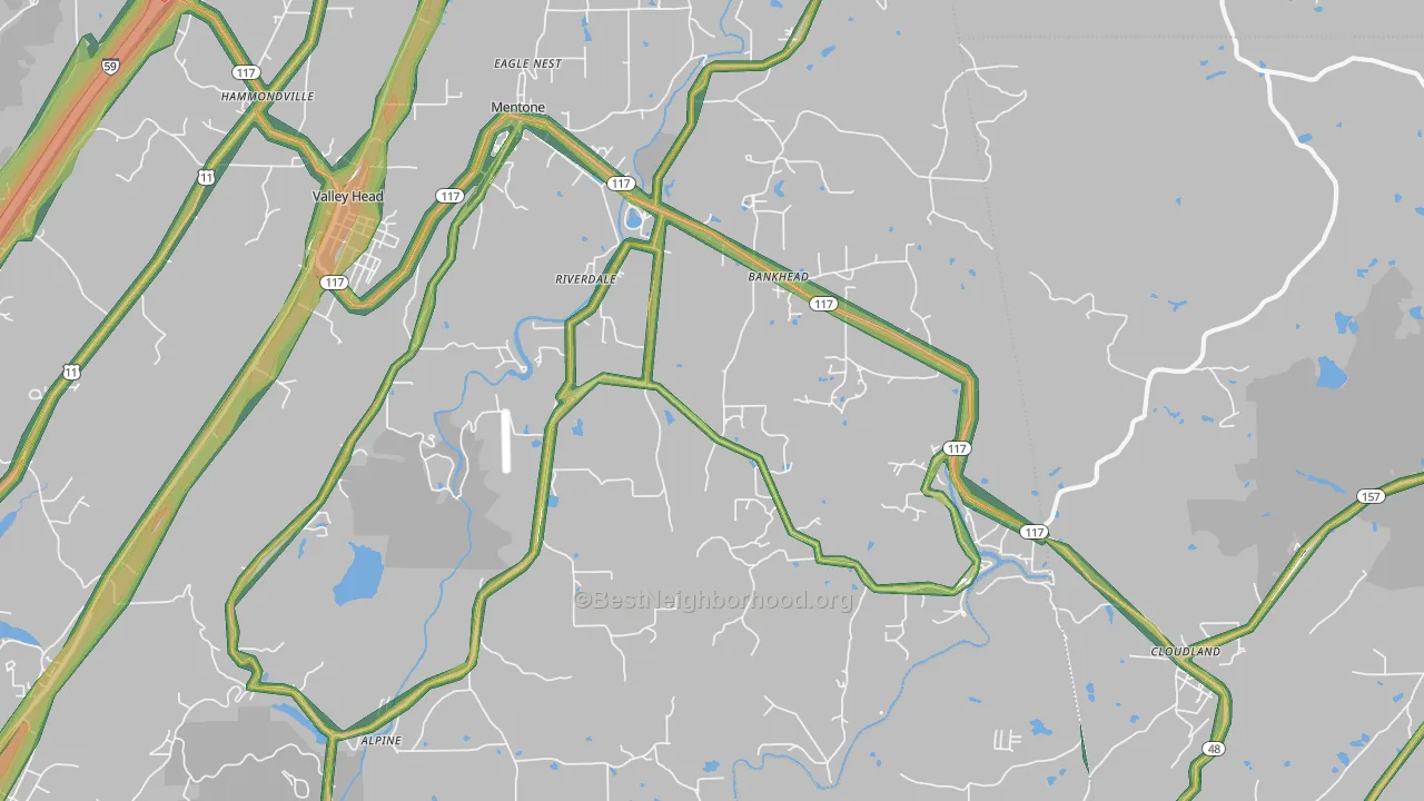 Mentone, AL Map of Noise Levels in Mentone