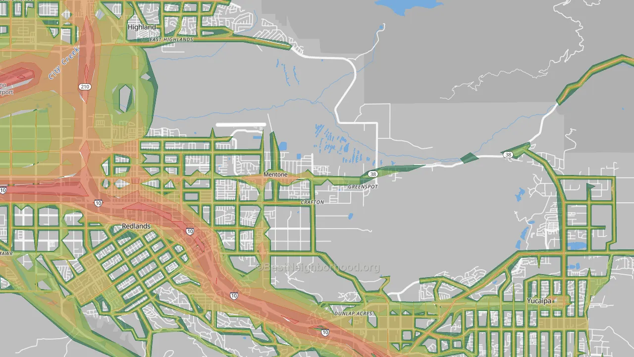 Mentone, CA Map of Noise Levels in Mentone