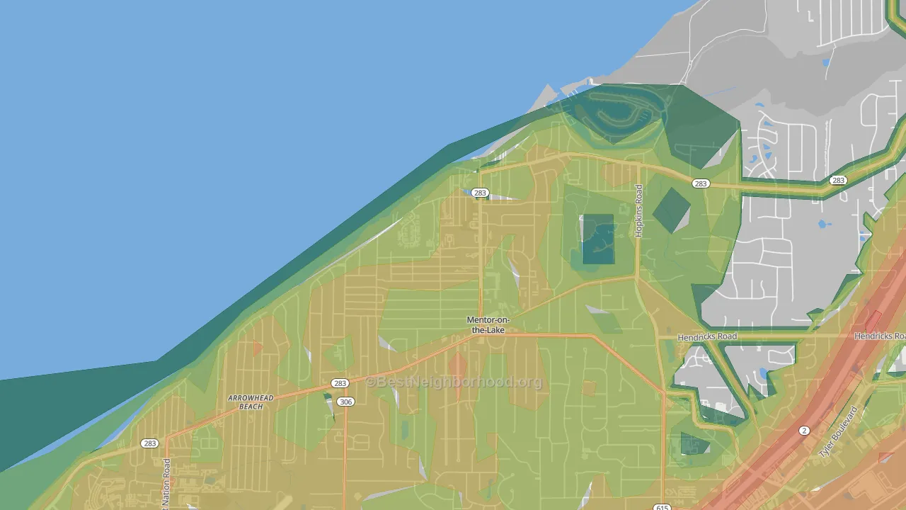 Mentor-on-the-Lake, OH Map of Noise Levels in Mentor-on-the-Lake