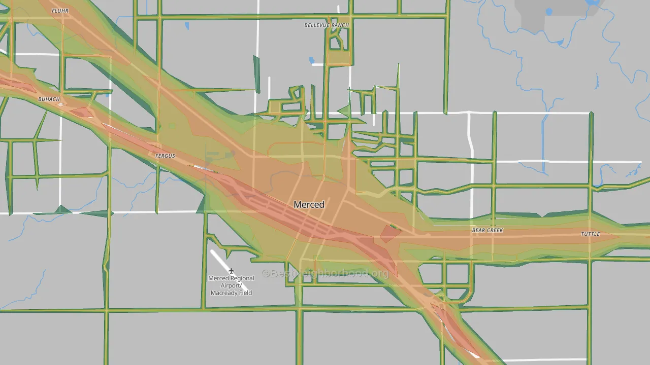 Merced, CA Map of Noise Levels in Merced