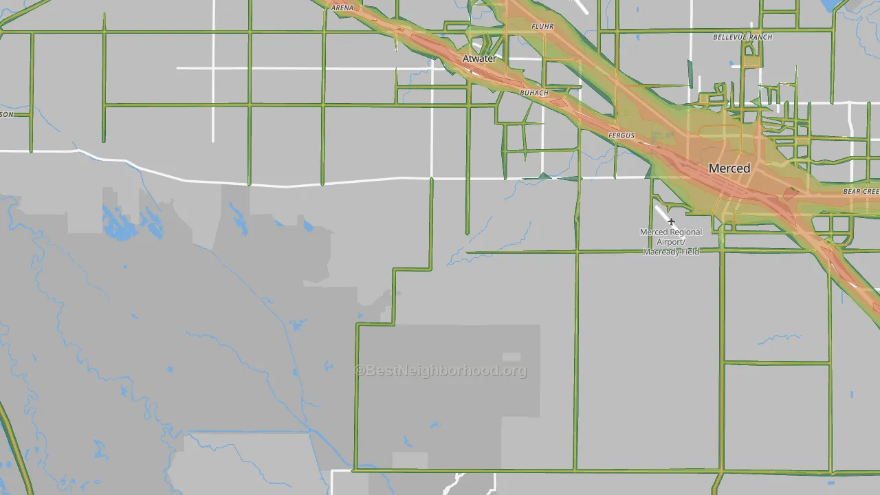 Merced County, CA Map of Noise Levels in Merced County