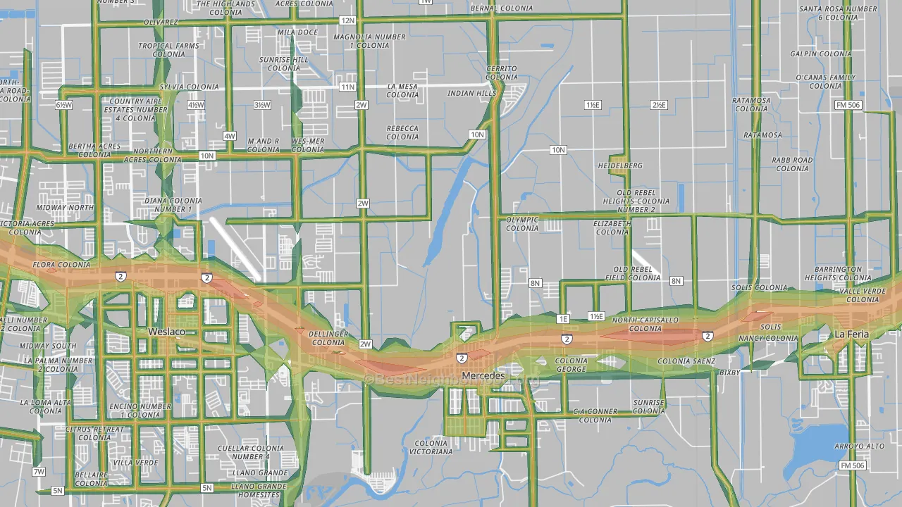Mercedes, TX Map of Noise Levels in Mercedes