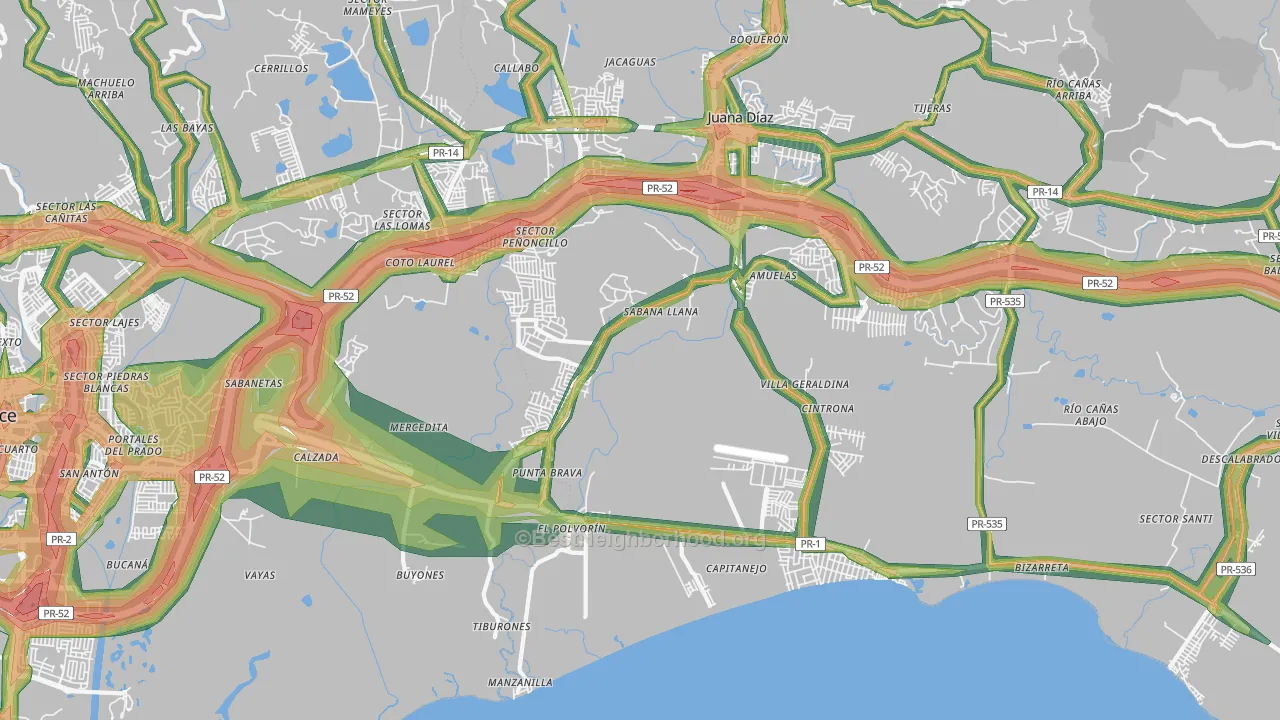 Mercedita, PR Map of Noise Levels in Mercedita