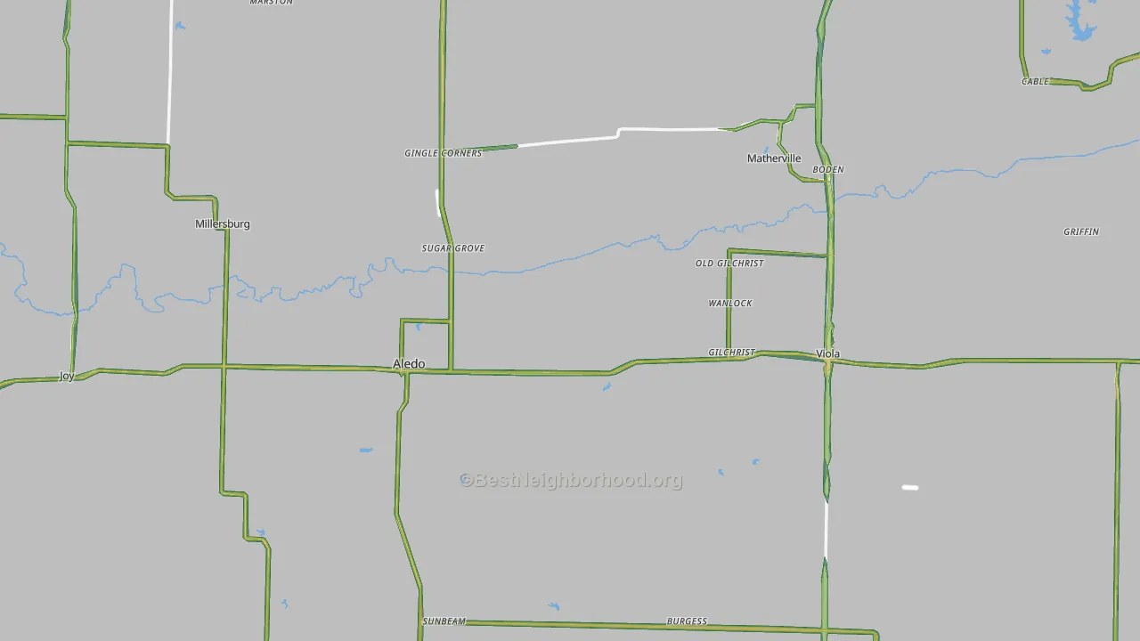 Mercer County, IL Map of Noise Levels in Mercer County
