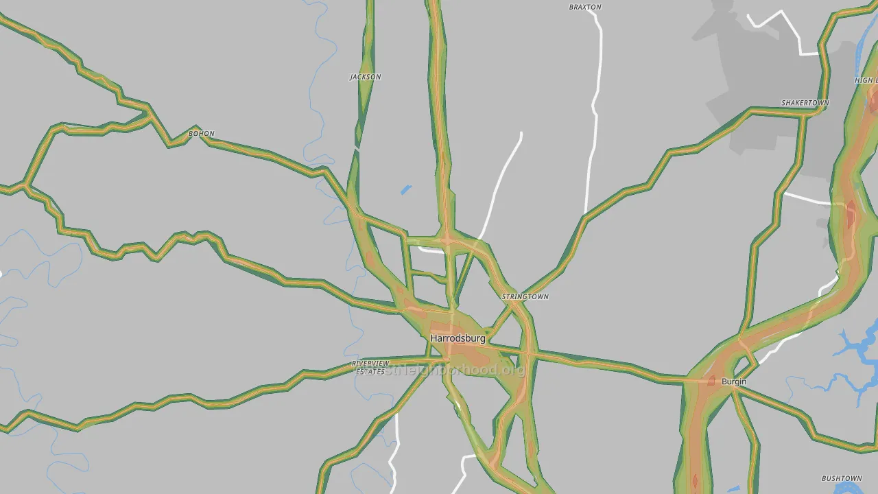Mercer County, KY Map of Noise Levels in Mercer County