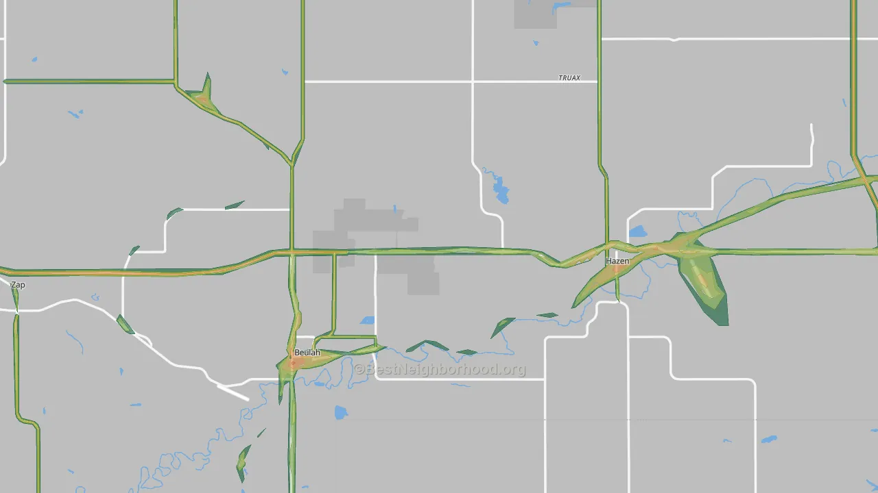 Mercer County, ND Map of Noise Levels in Mercer County