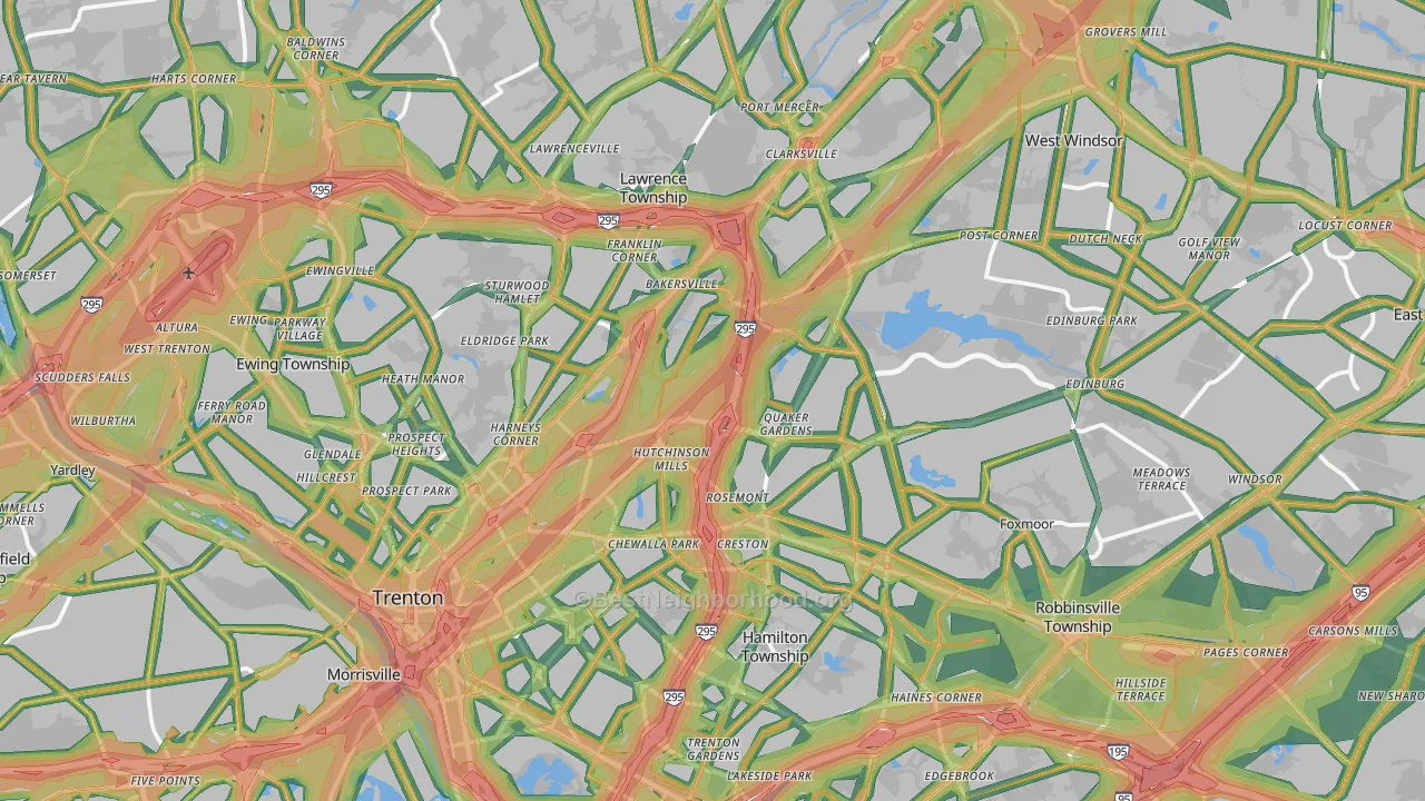 Mercer County, NJ Map of Noise Levels in Mercer County