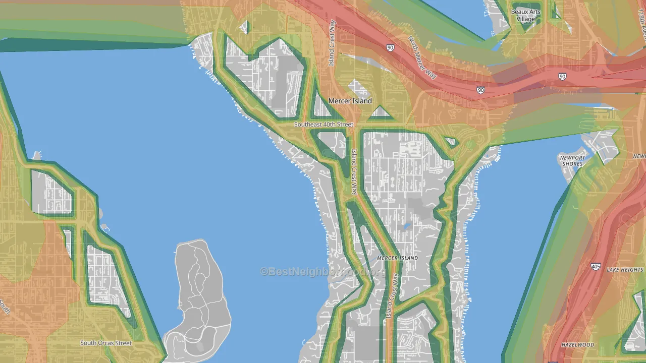 Mercer Heights, Mercer Island, WA Map of Noise Levels in Mercer Heights