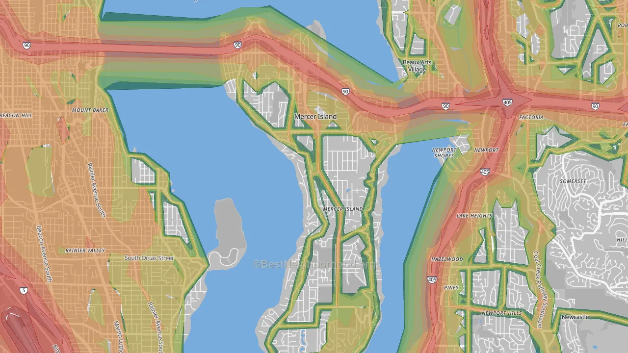 Mercer Island, WA Map of Noise Levels in Mercer Island