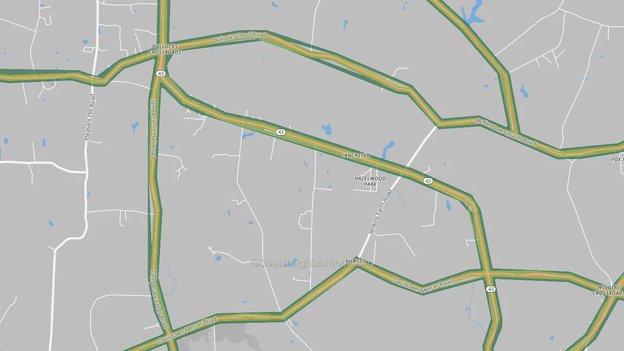 Mercer, NC Map of Noise Levels in Mercer