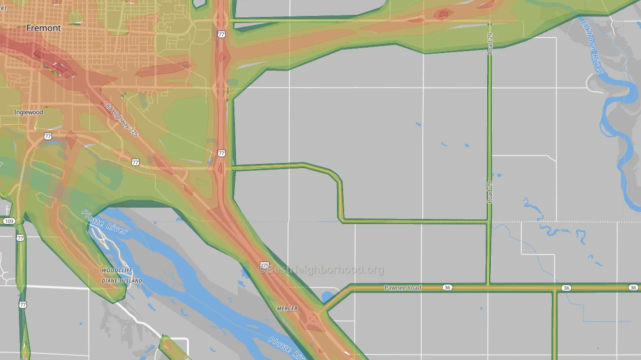 Mercer, NE Map of Noise Levels in Mercer