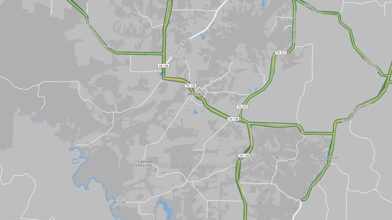 Mercer, TN Map of Noise Levels in Mercer
