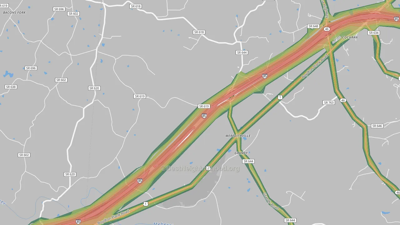 Meredithville, VA Map of Noise Levels in Meredithville