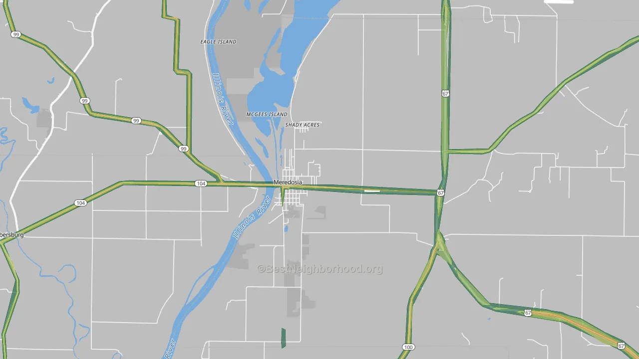 Meredosia, IL Map of Noise Levels in Meredosia