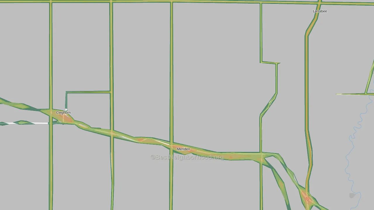 Meriden, IA Map of Noise Levels in Meriden