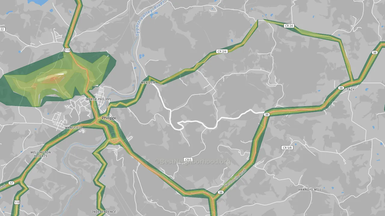 Meriden, WV Map of Noise Levels in Meriden