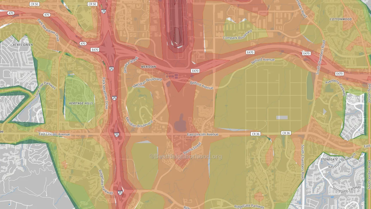 Meridian, CO Map of Noise Levels in Meridian