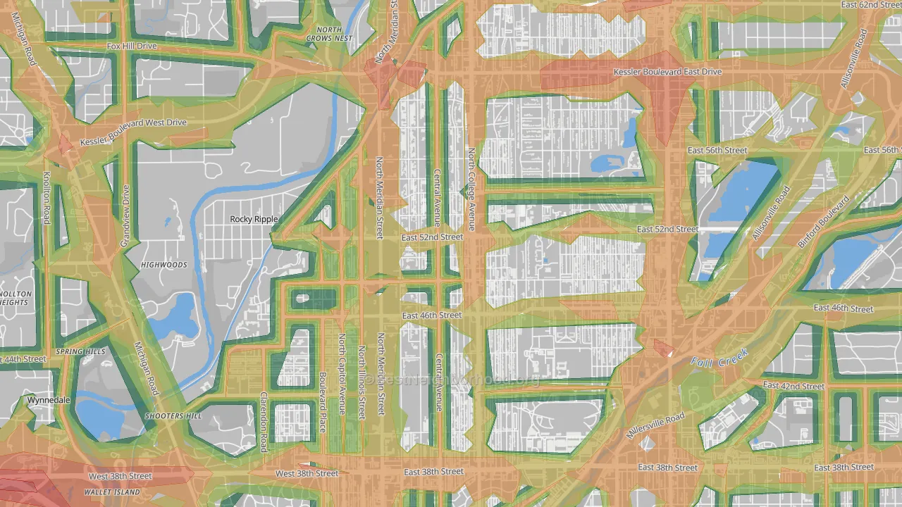 Meridian-Kessler, Indianapolis, IN Map of Noise Levels in Meridian-Kessler