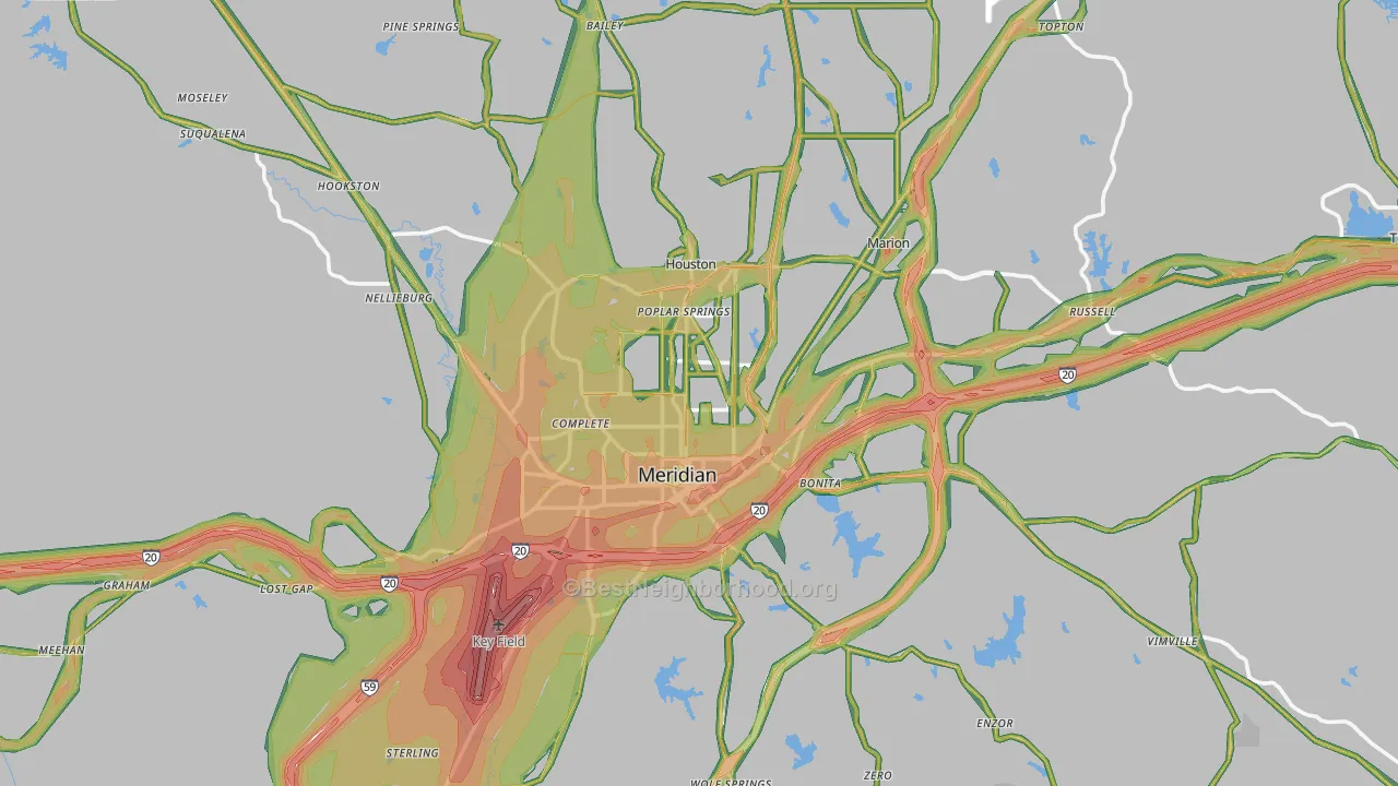 Meridian, MS Map of Noise Levels in Meridian