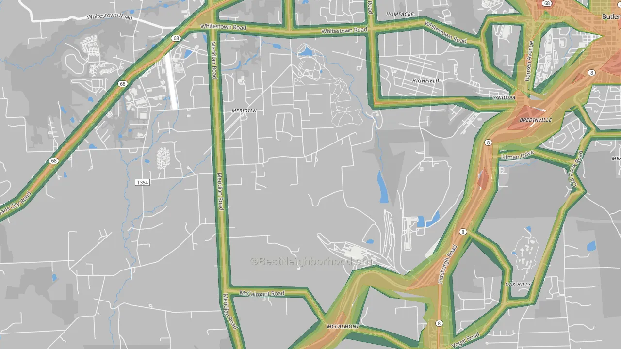 Meridian, PA Map of Noise Levels in Meridian