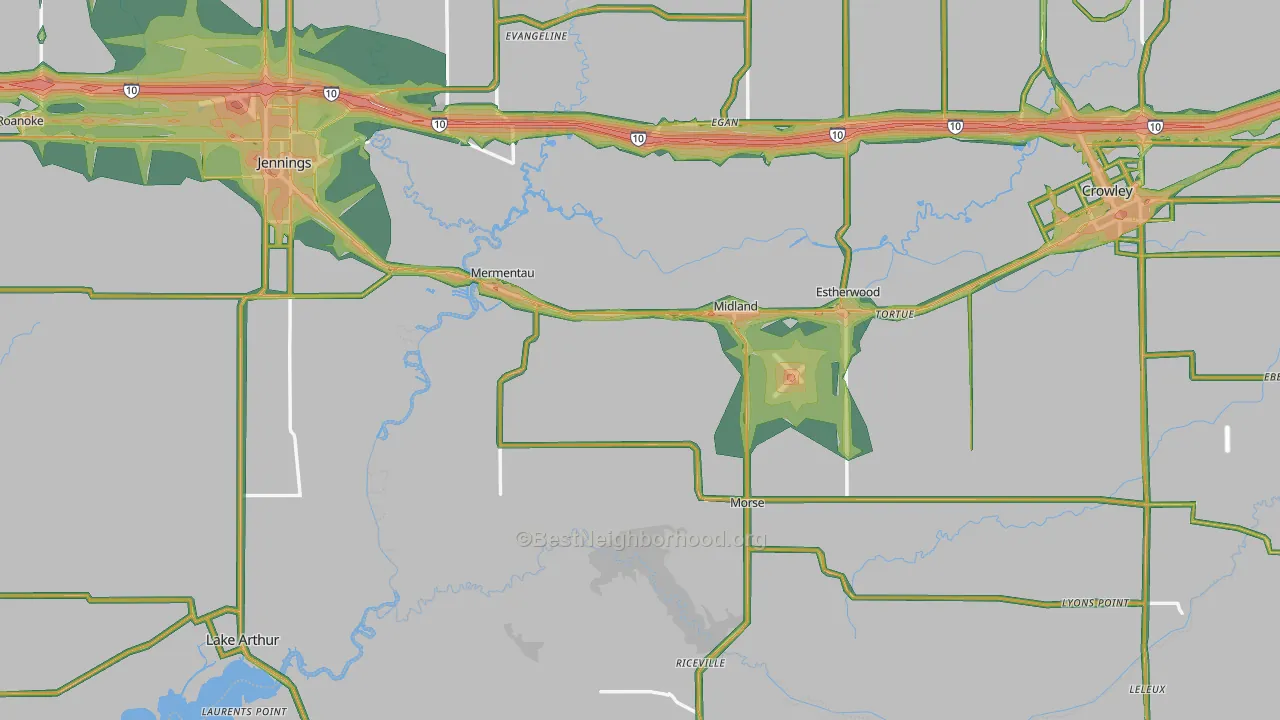 Mermentau, LA Map of Noise Levels in Mermentau