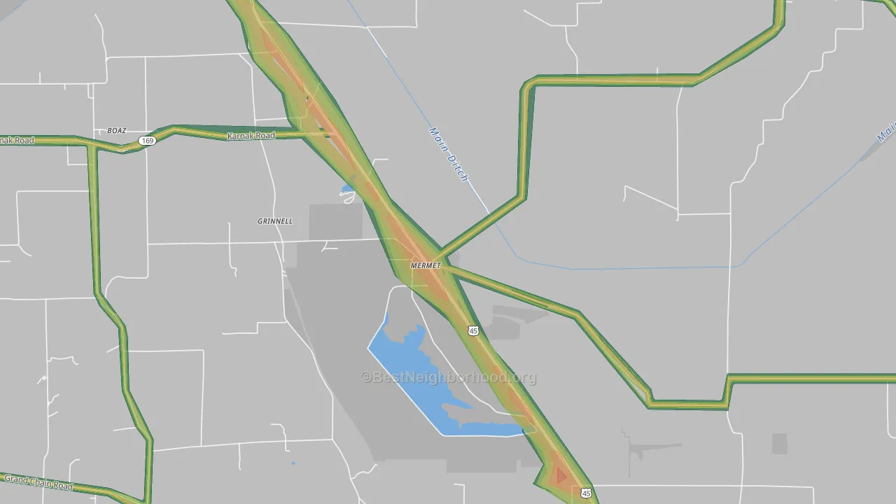 Mermet, IL Map of Noise Levels in Mermet