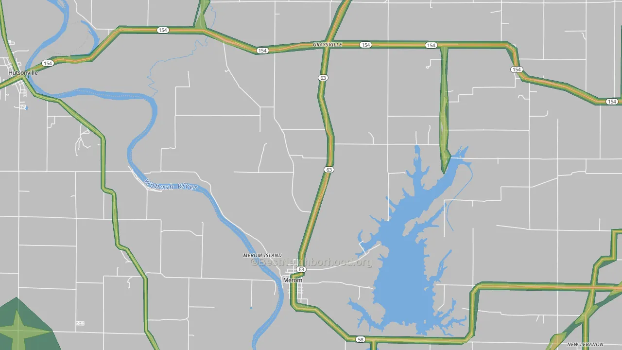 Merom, IN Map of Noise Levels in Merom