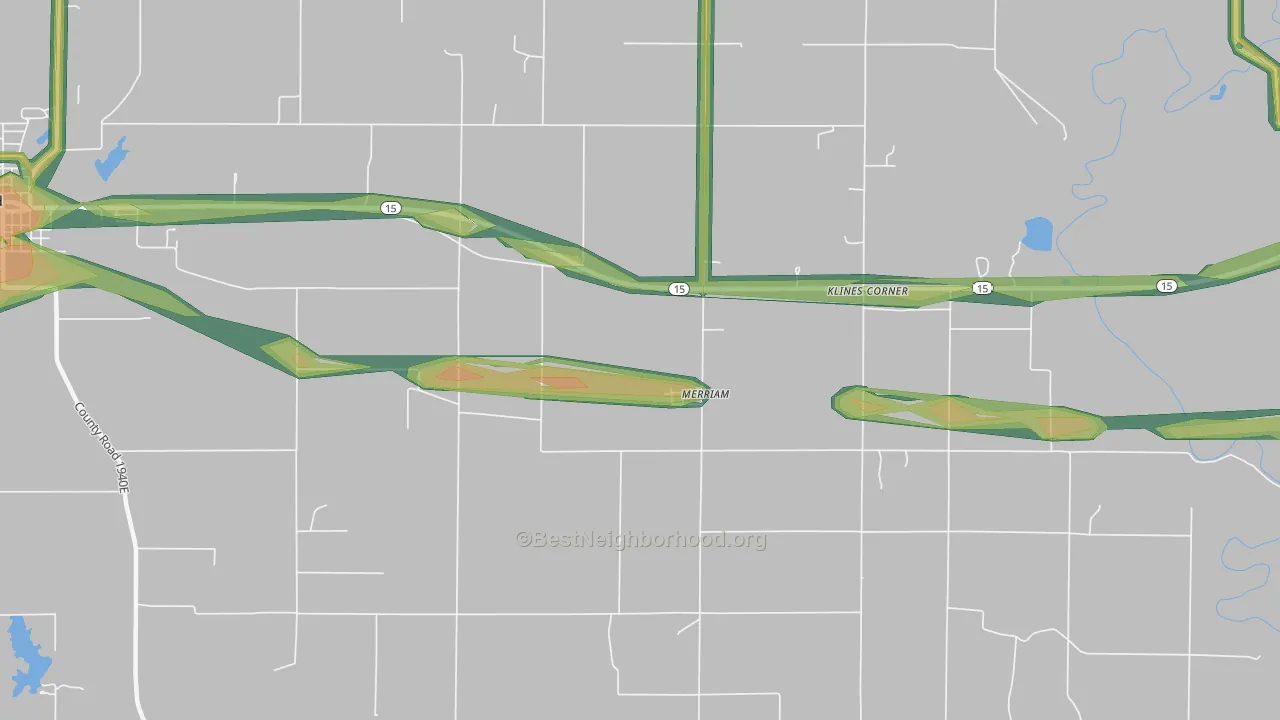 Merriam, IL Map of Noise Levels in Merriam