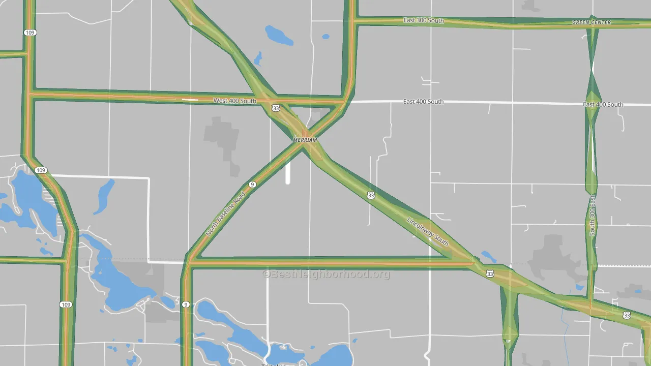 Merriam, IN Map of Noise Levels in Merriam