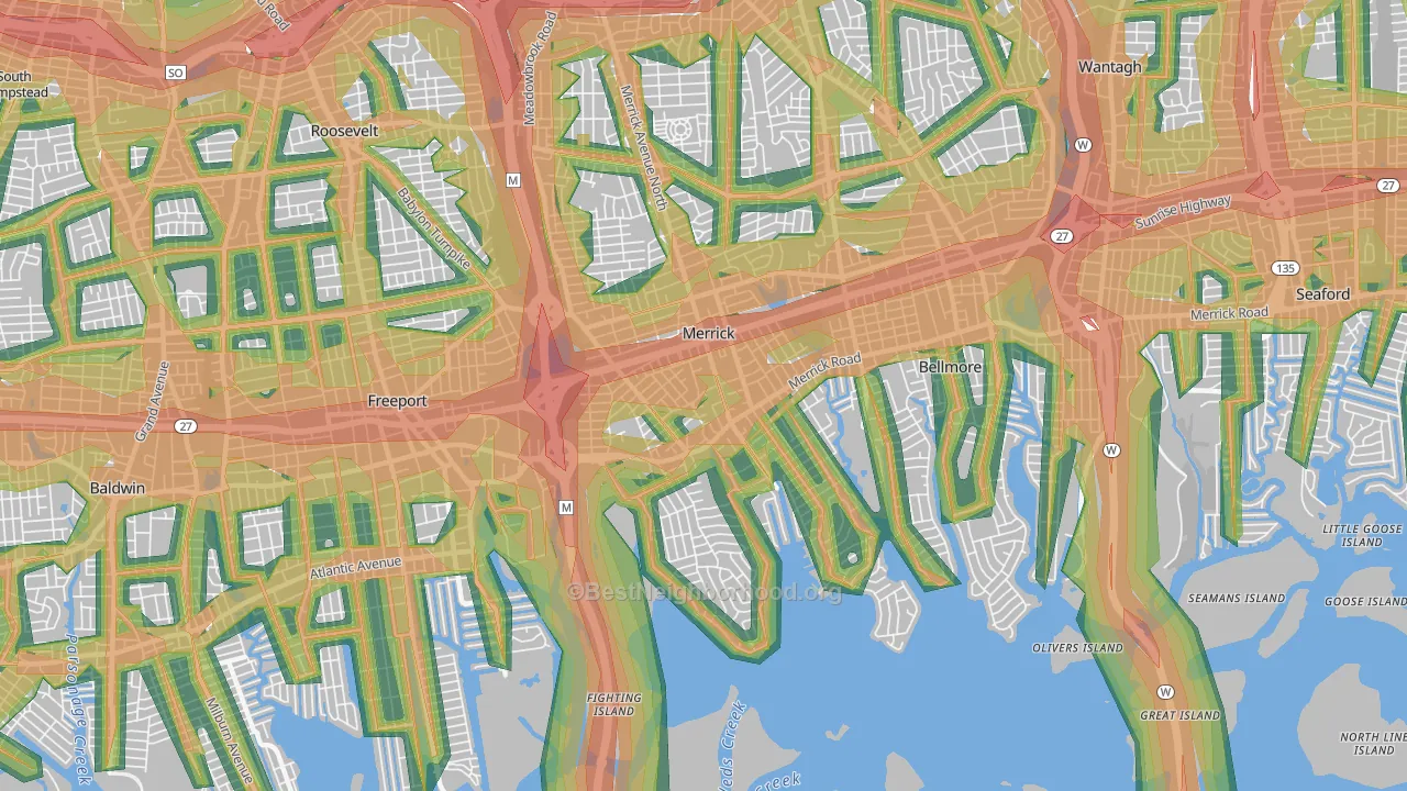 Merrick, NY Map of Noise Levels in Merrick