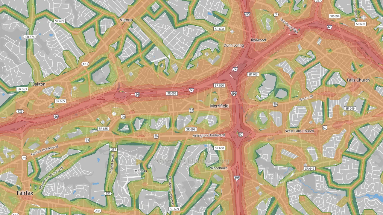 Merrifield, Fairfax, VA Map of Noise Levels in Merrifield