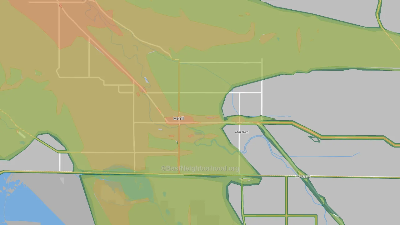Merrill, OR Map of Noise Levels in Merrill