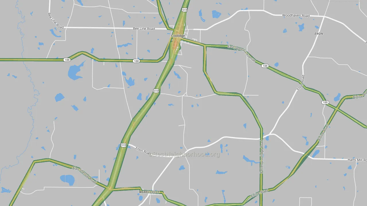 Merrillville, GA Map of Noise Levels in Merrillville
