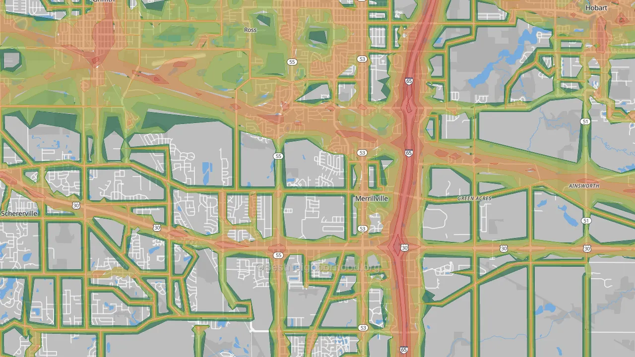 Merrillville, IN Map of Noise Levels in Merrillville
