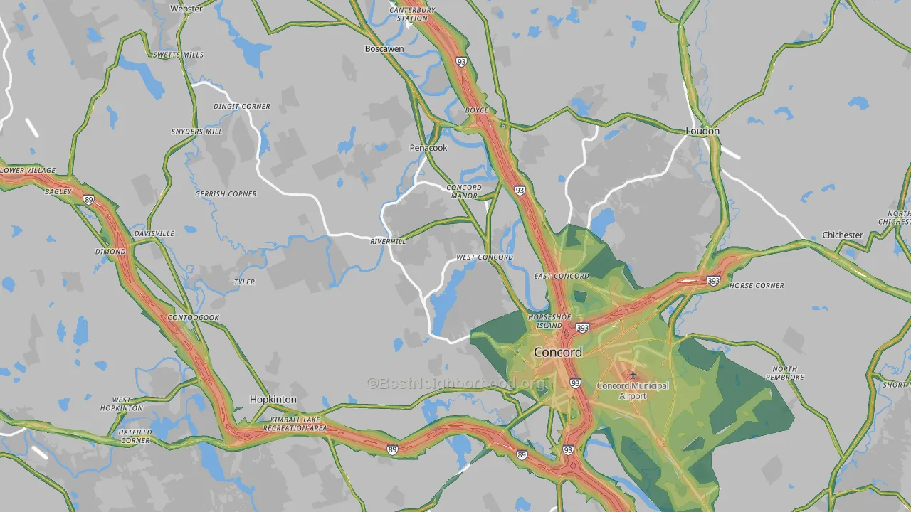 Merrimack County, NH Map of Noise Levels in Merrimack County