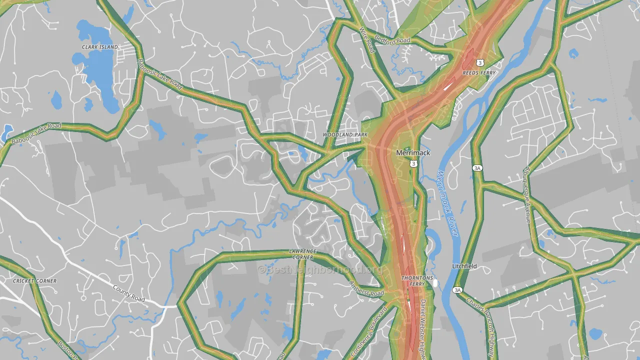 Merrimack, NH Map of Noise Levels in Merrimack