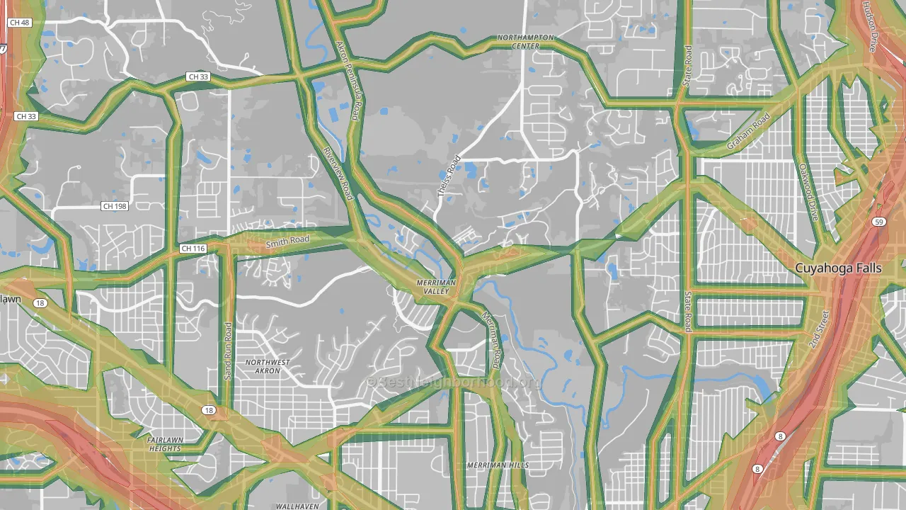 Merriman Valley, Akron, OH Map of Noise Levels in Merriman Valley